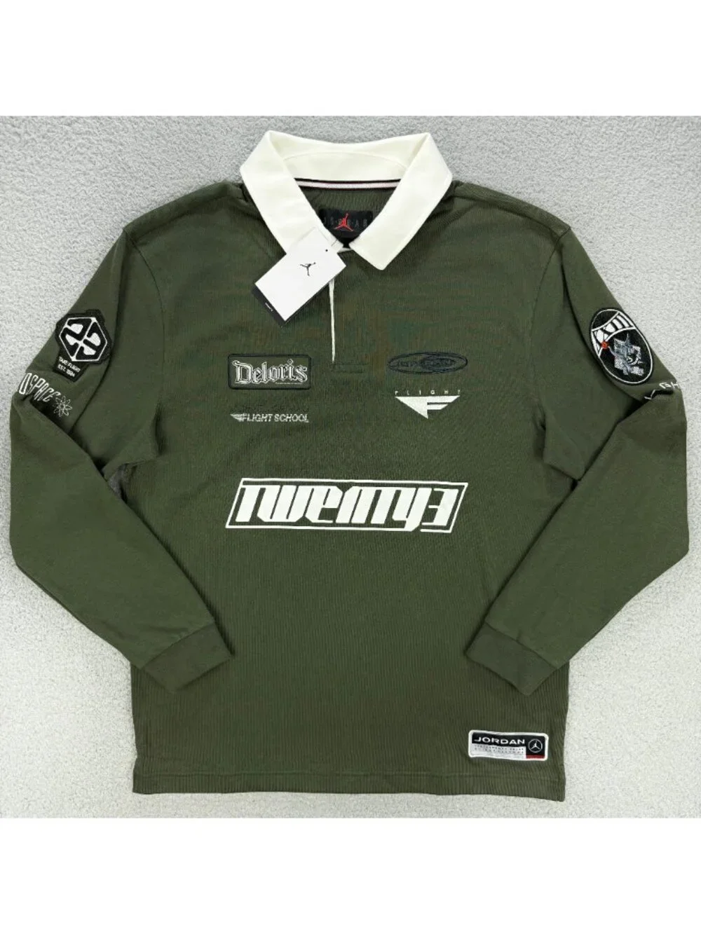 Air Jordan Top Mens Medium M Olive Green Essentials Long Sleeve Rugby Polo Shirt